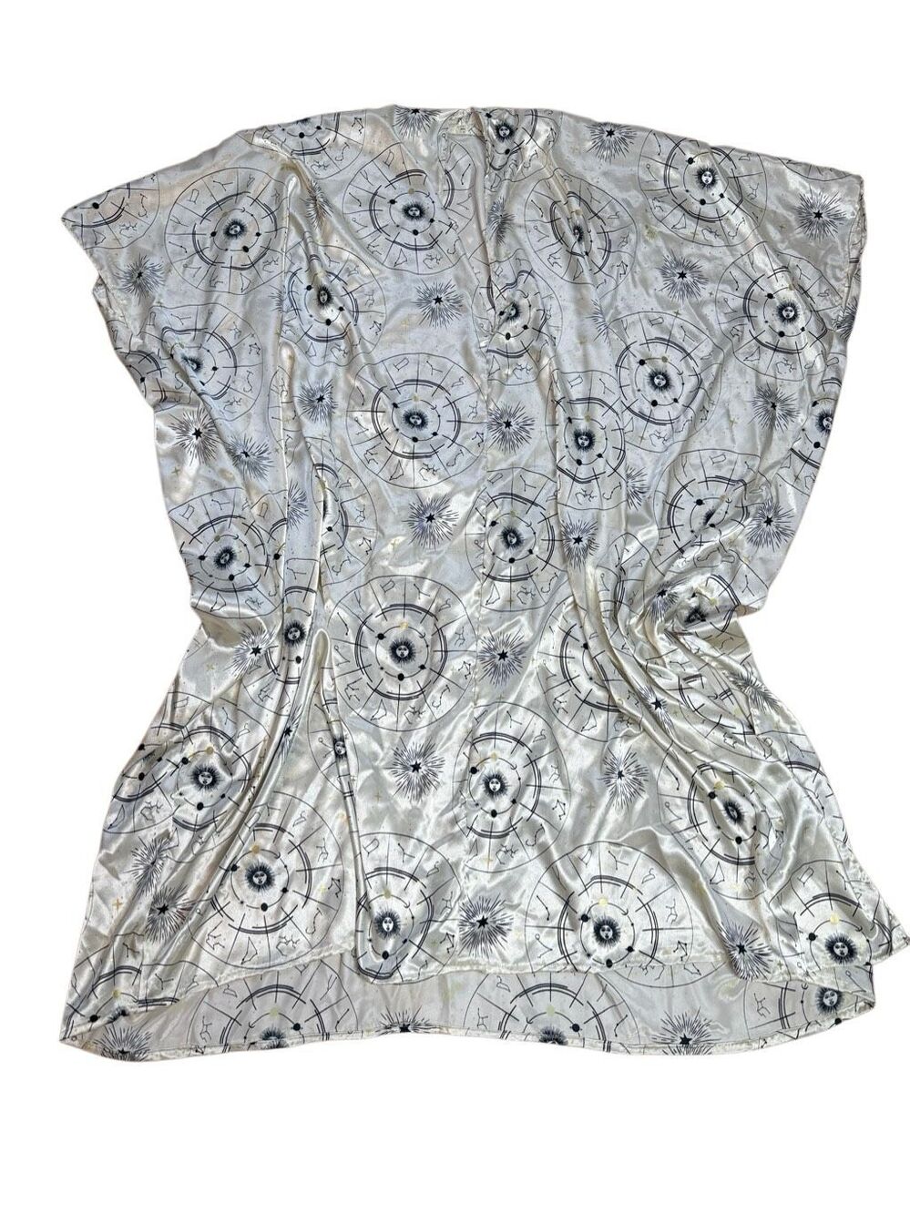 Handmade Celestial Witchy Sateen Satin like Cream Kaftan One Size